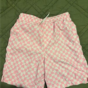 Boys XL Old Navy Pink and White Plaid Swim Trunks